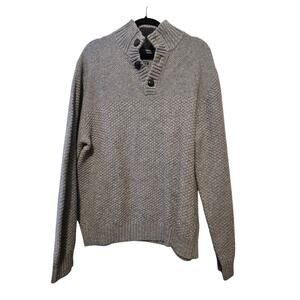 Grayers Shawl Collar Wool Blend Sweater Mens XL Gray Henley Textured Knit Preppy